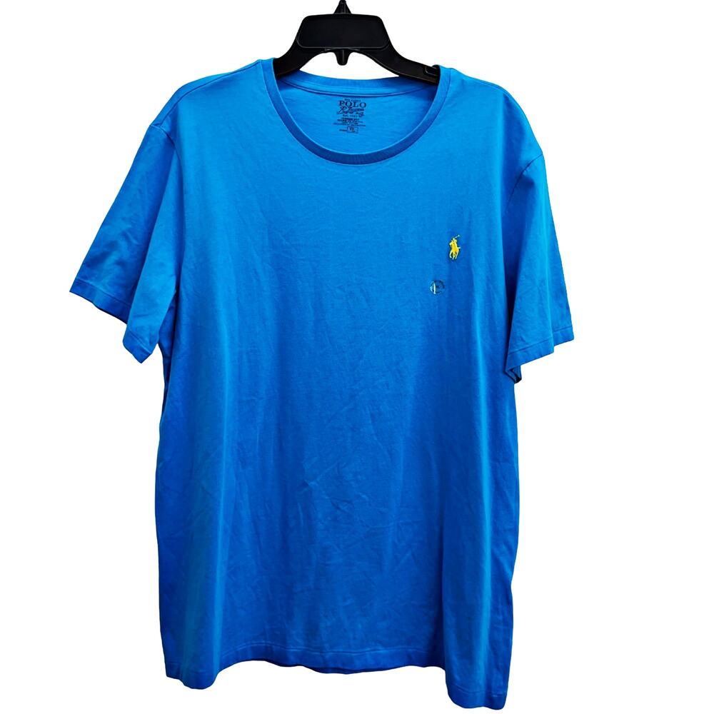 Polo Ralph Lauren Custom Fit Crew Neck Blue Tshirt Yellow Logo